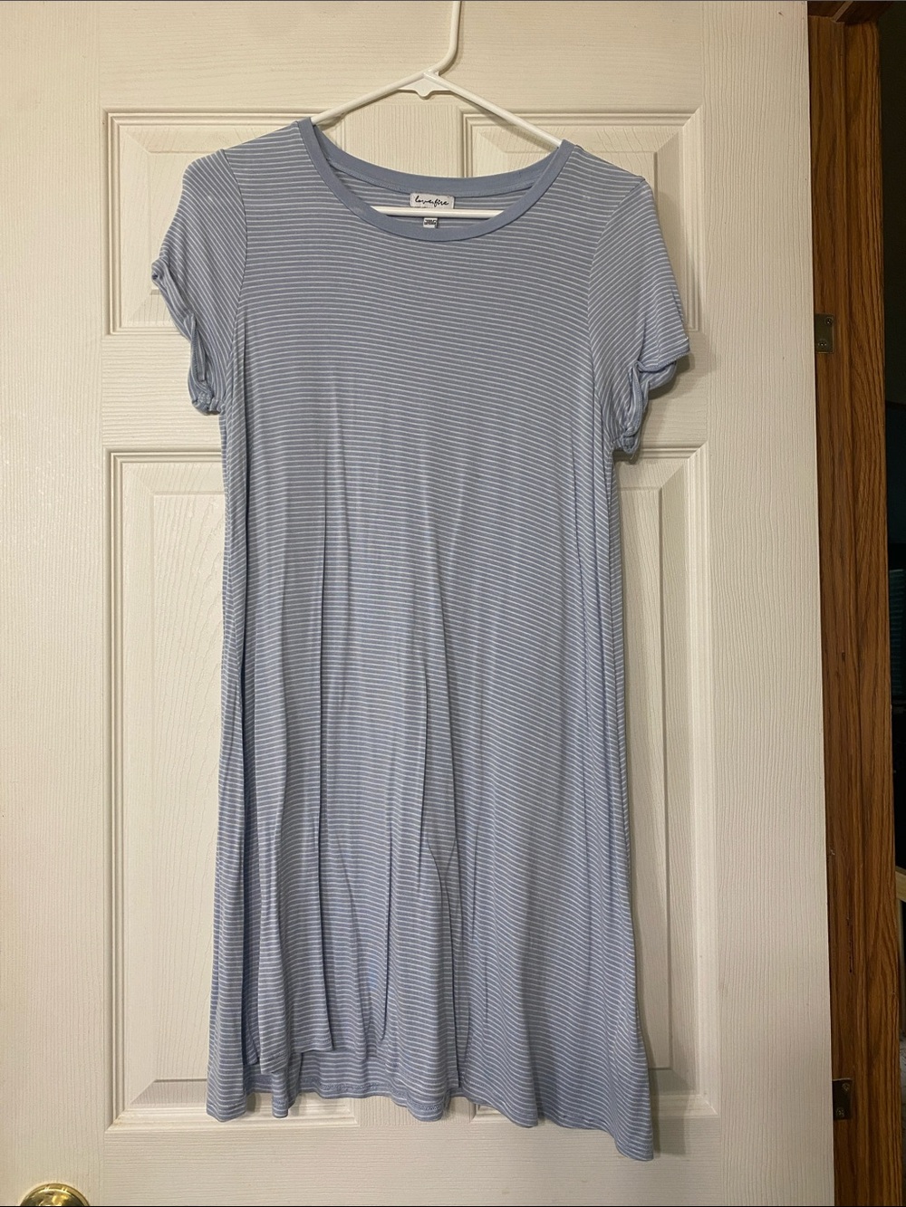 love, Fire Pale Blue Striped Mini Swing Dress